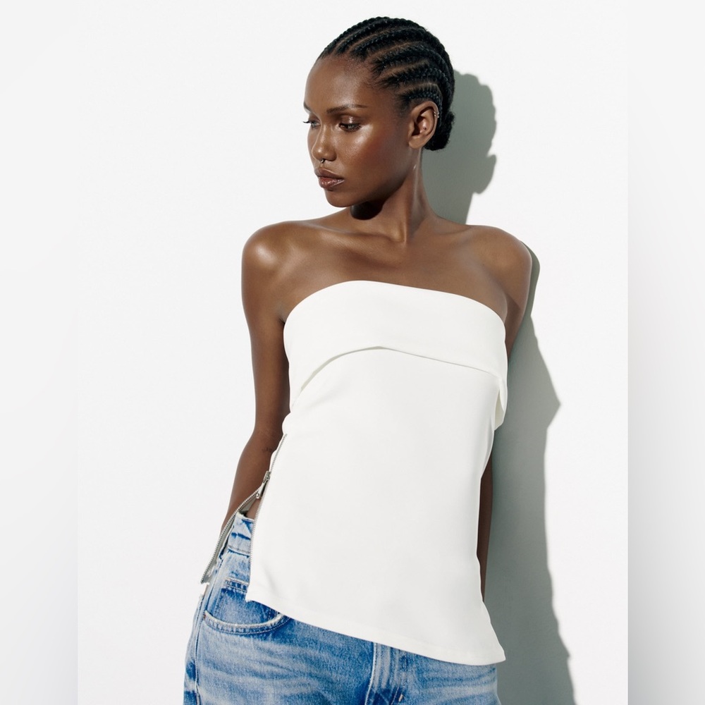 ZARA WHITE ZIPPER STRAPLESS TOP